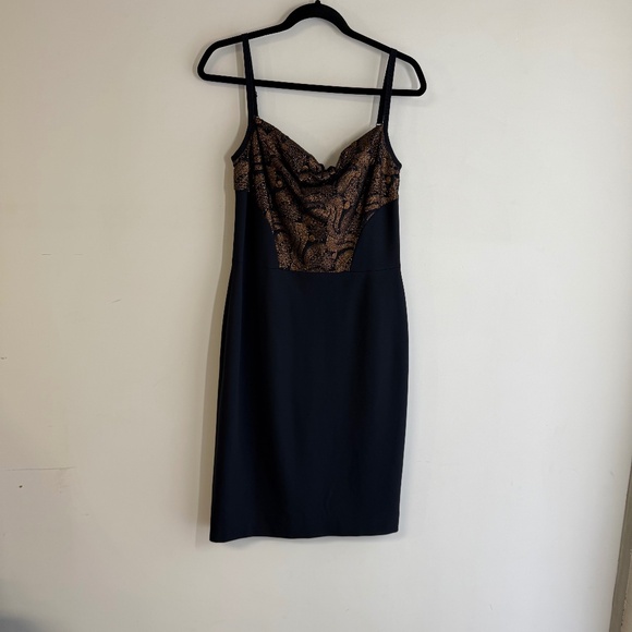 Lida Baday Black & Bronze Metallic Lace Slip Cocktail Evening Dress Women’s 10 - Picture 3 of 10